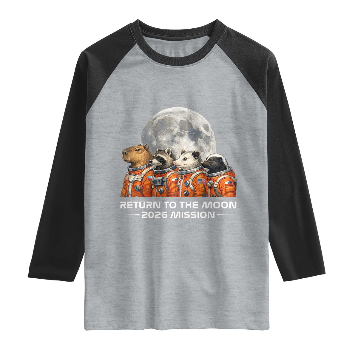 2026 Mission Lunar Orbit Animal Crew Raglan Shirt Funny Capybara Raccoon Opossum Skunk Astronauts