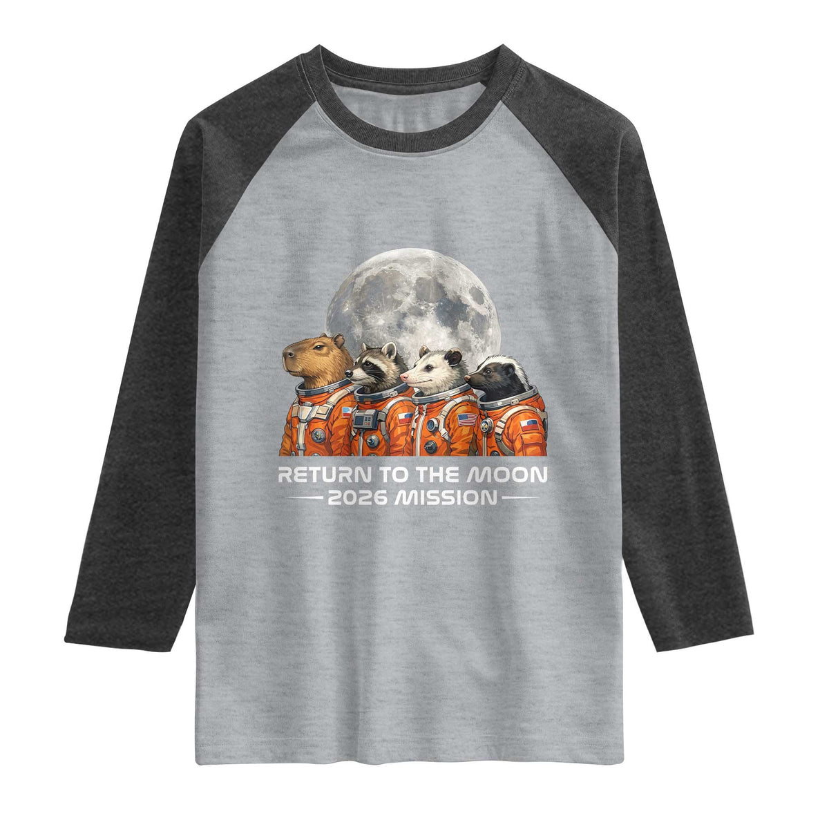 2026 Mission Lunar Orbit Animal Crew Raglan Shirt Funny Capybara Raccoon Opossum Skunk Astronauts