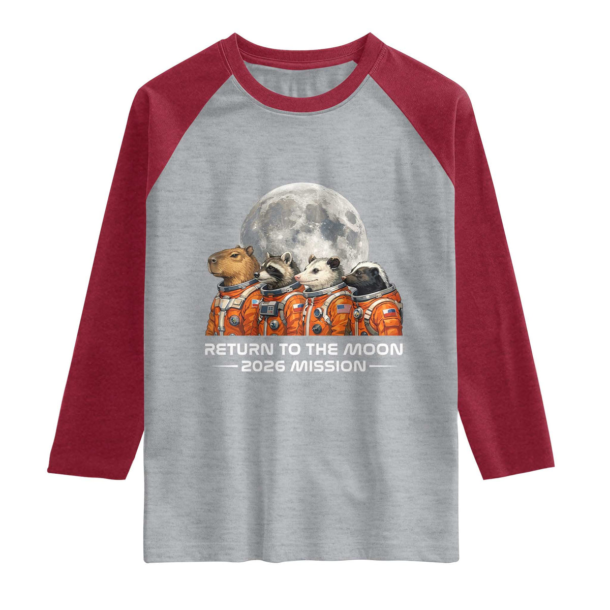 2026 Mission Lunar Orbit Animal Crew Raglan Shirt Funny Capybara Raccoon Opossum Skunk Astronauts
