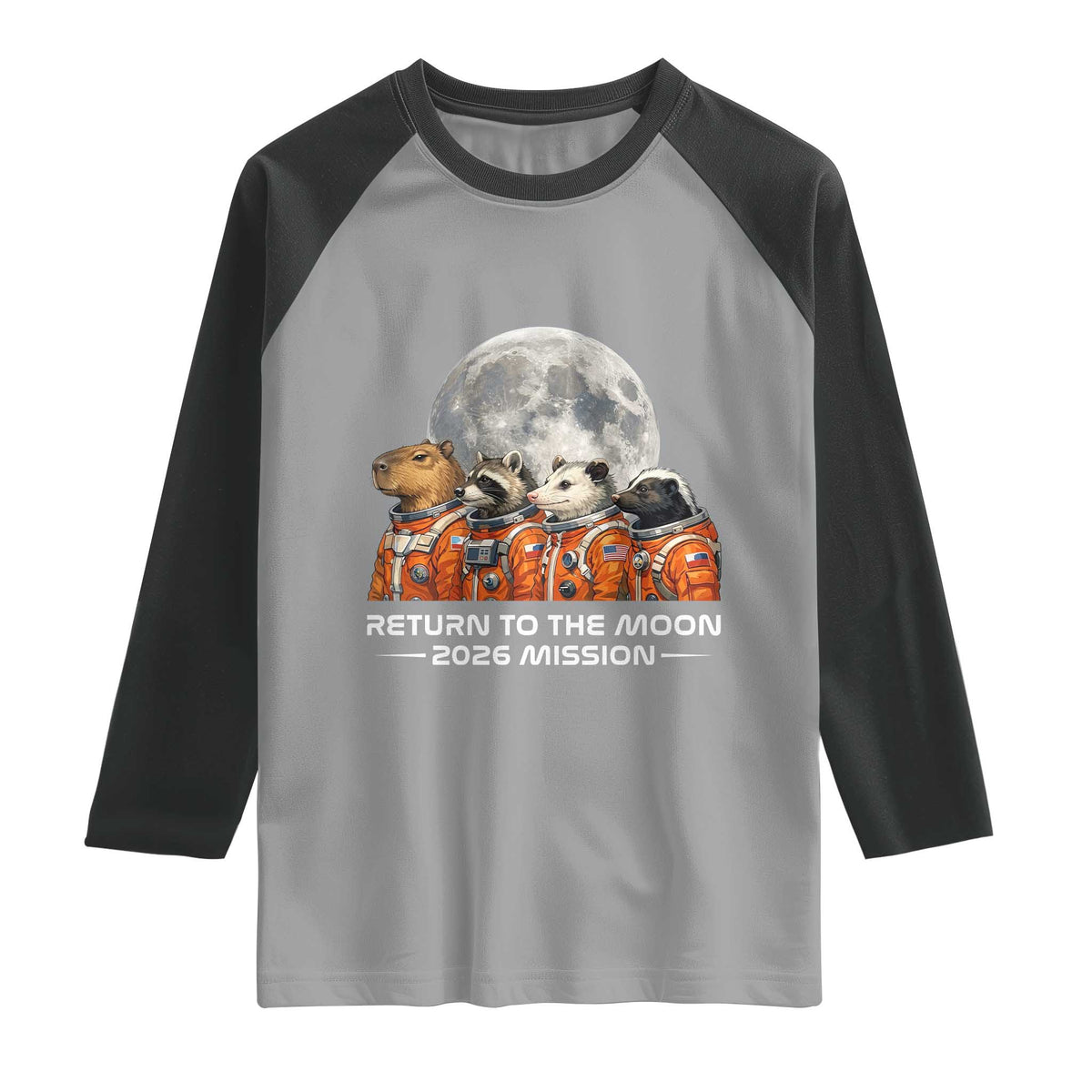2026 Mission Lunar Orbit Animal Crew Raglan Shirt Funny Capybara Raccoon Opossum Skunk Astronauts