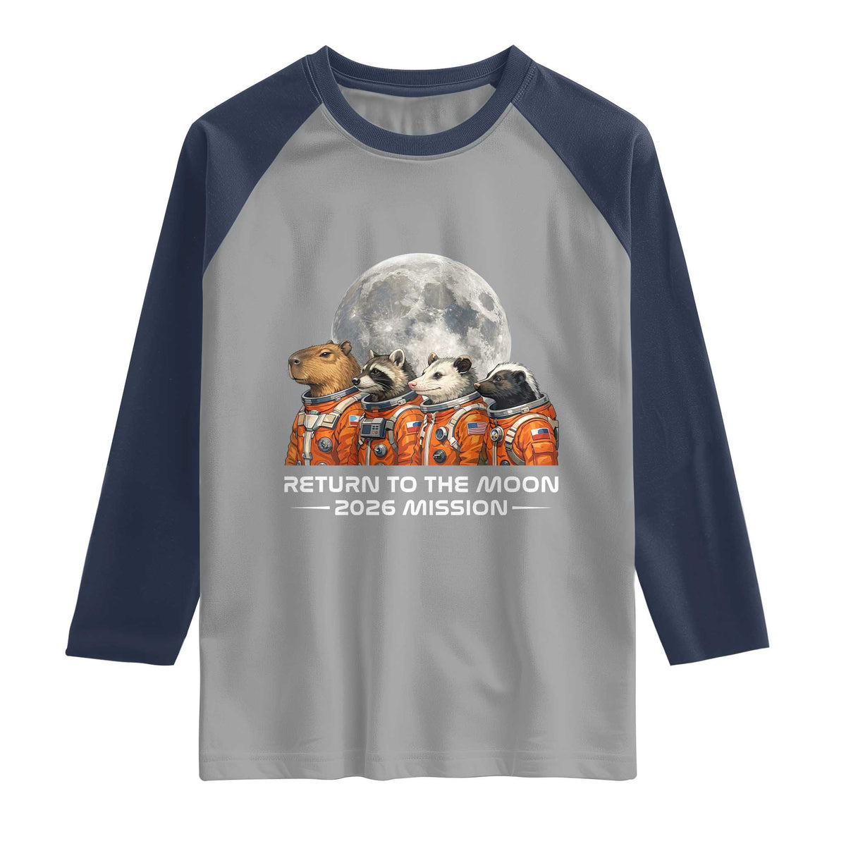 2026 Mission Lunar Orbit Animal Crew Raglan Shirt Funny Capybara Raccoon Opossum Skunk Astronauts