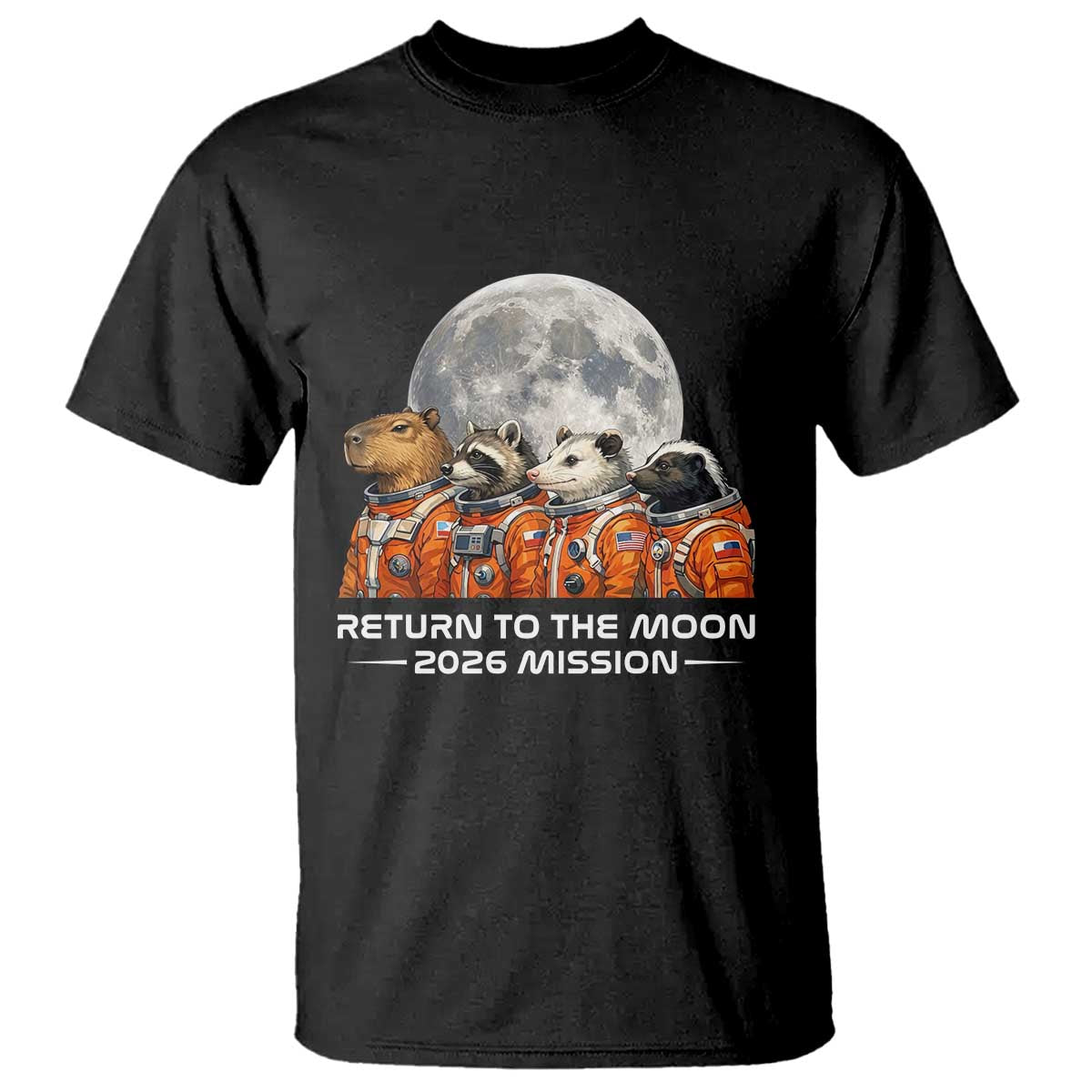 2026 Mission Lunar Orbit Animal Crew T Shirt Funny Capybara Raccoon Opossum Skunk Astronauts