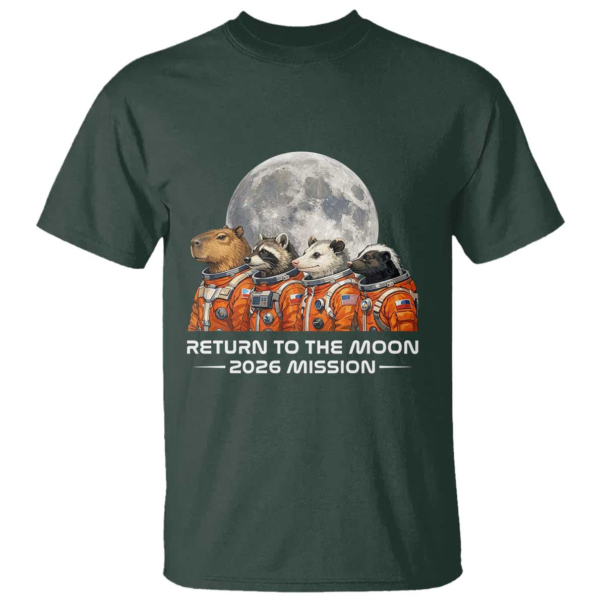 2026 Mission Lunar Orbit Animal Crew T Shirt Funny Capybara Raccoon Opossum Skunk Astronauts
