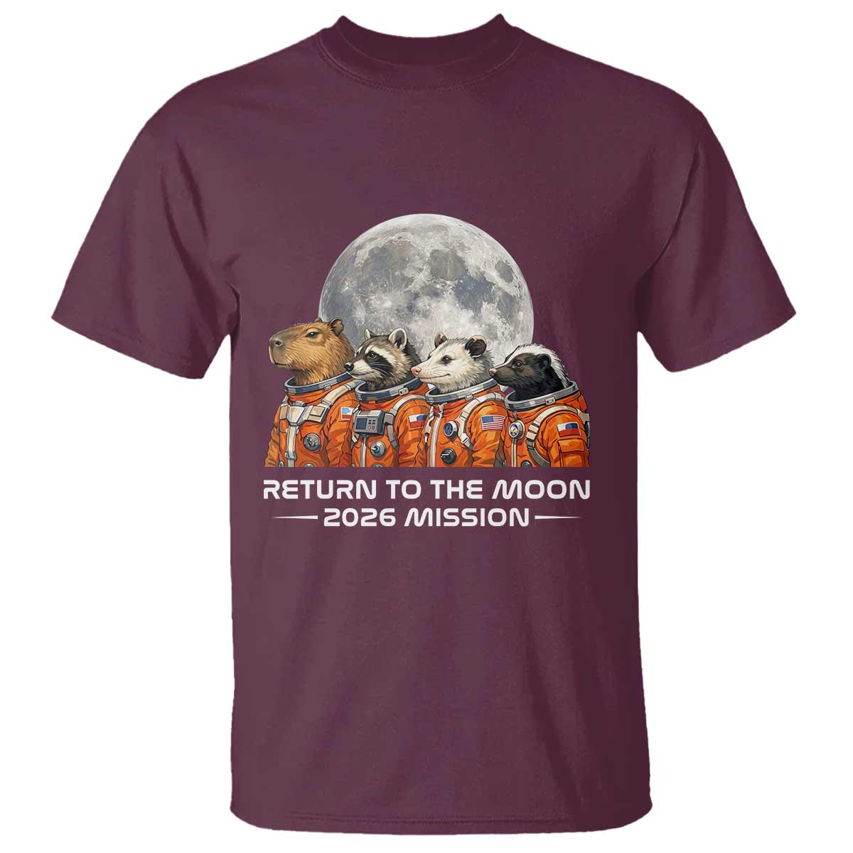 2026 Mission Lunar Orbit Animal Crew T Shirt Funny Capybara Raccoon Opossum Skunk Astronauts