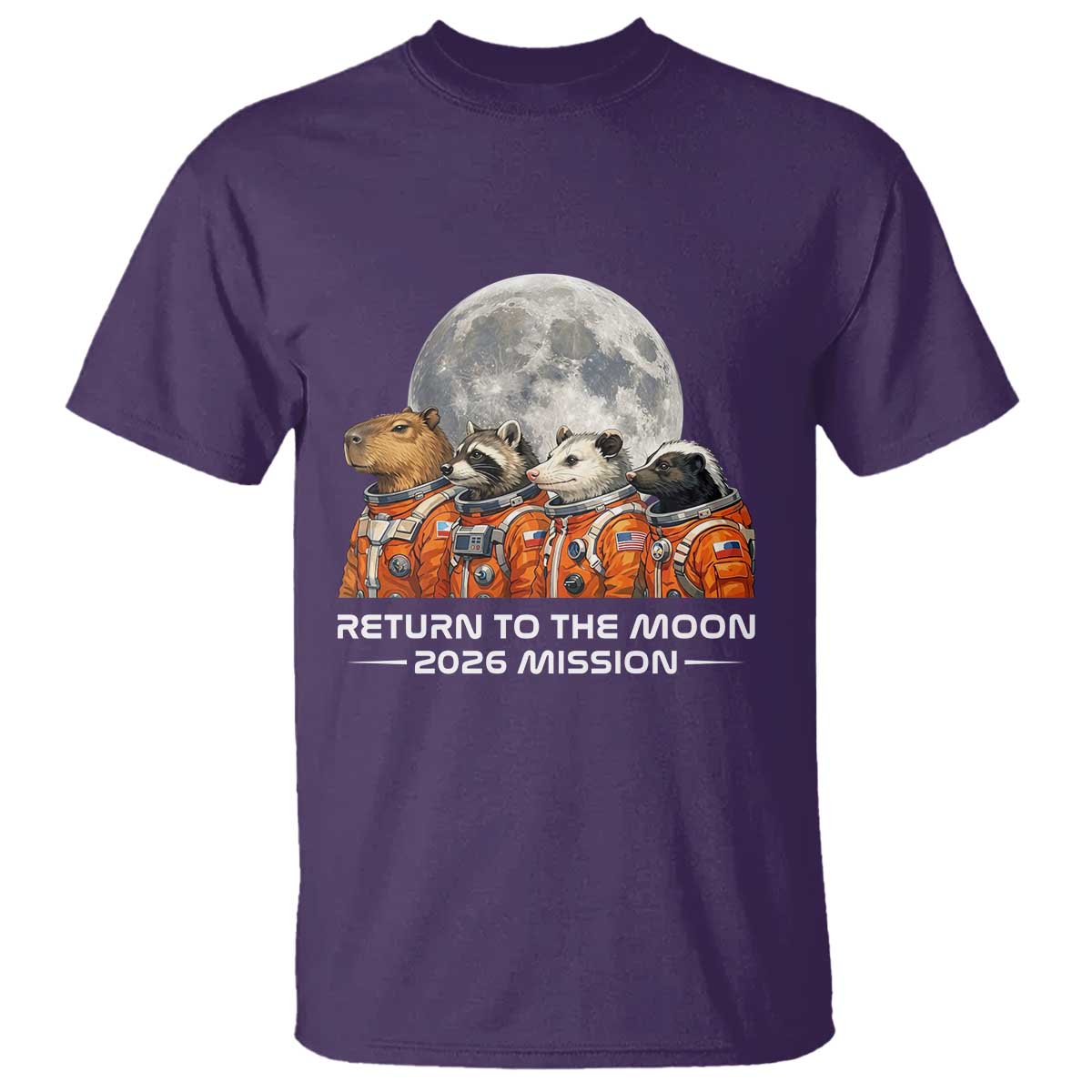 2026 Mission Lunar Orbit Animal Crew T Shirt Funny Capybara Raccoon Opossum Skunk Astronauts