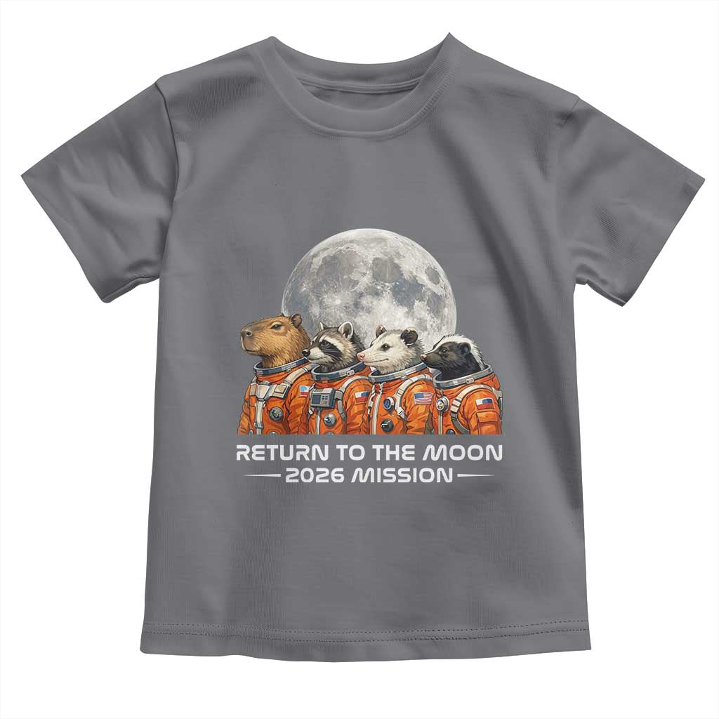 2026 Mission Lunar Orbit Animal Crew Toddler T Shirt Funny Capybara Raccoon Opossum Skunk Astronauts