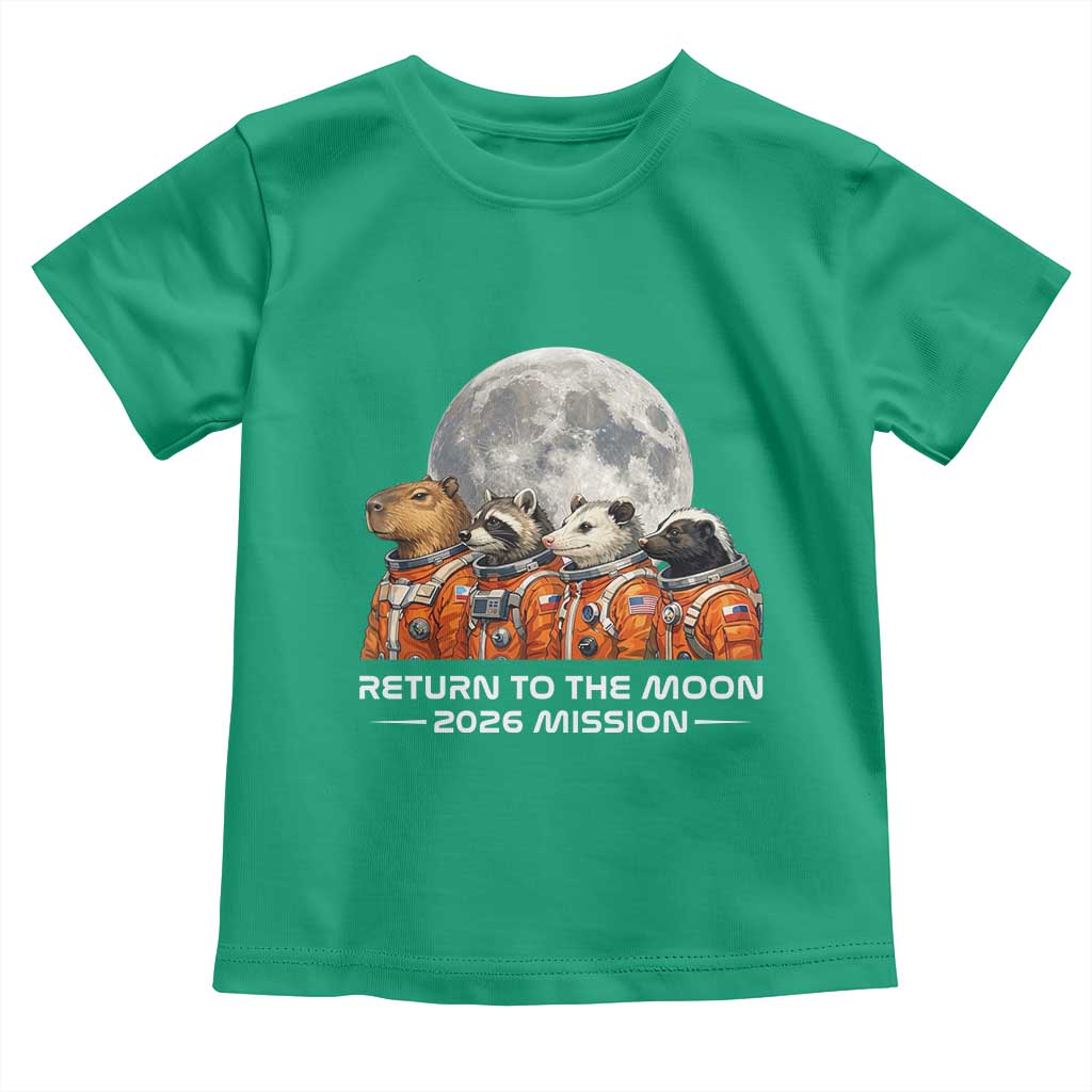2026 Mission Lunar Orbit Animal Crew Toddler T Shirt Funny Capybara Raccoon Opossum Skunk Astronauts
