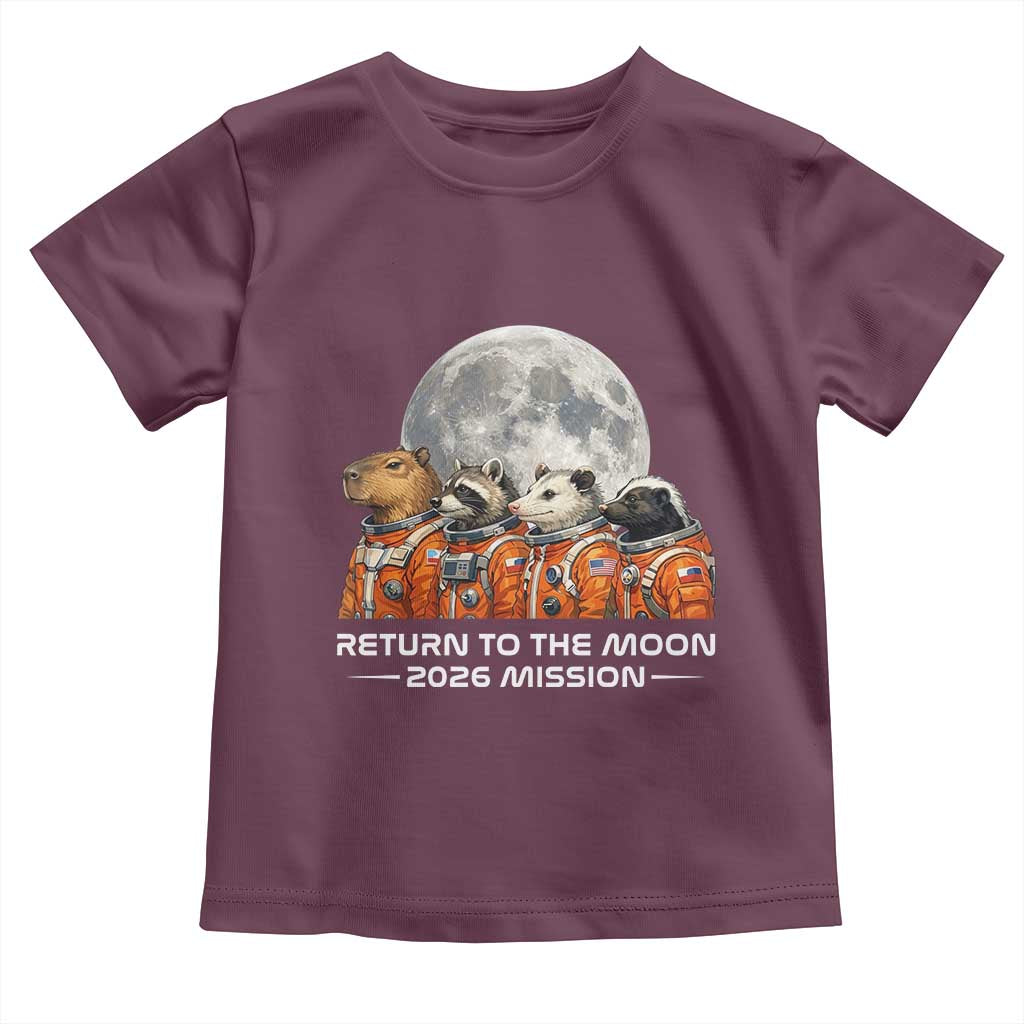 2026 Mission Lunar Orbit Animal Crew Toddler T Shirt Funny Capybara Raccoon Opossum Skunk Astronauts