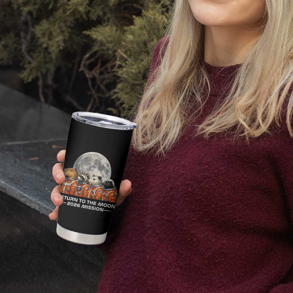 2026 Mission Lunar Orbit Animal Crew Tumbler Cup Funny Capybara Raccoon Opossum Skunk Astronauts