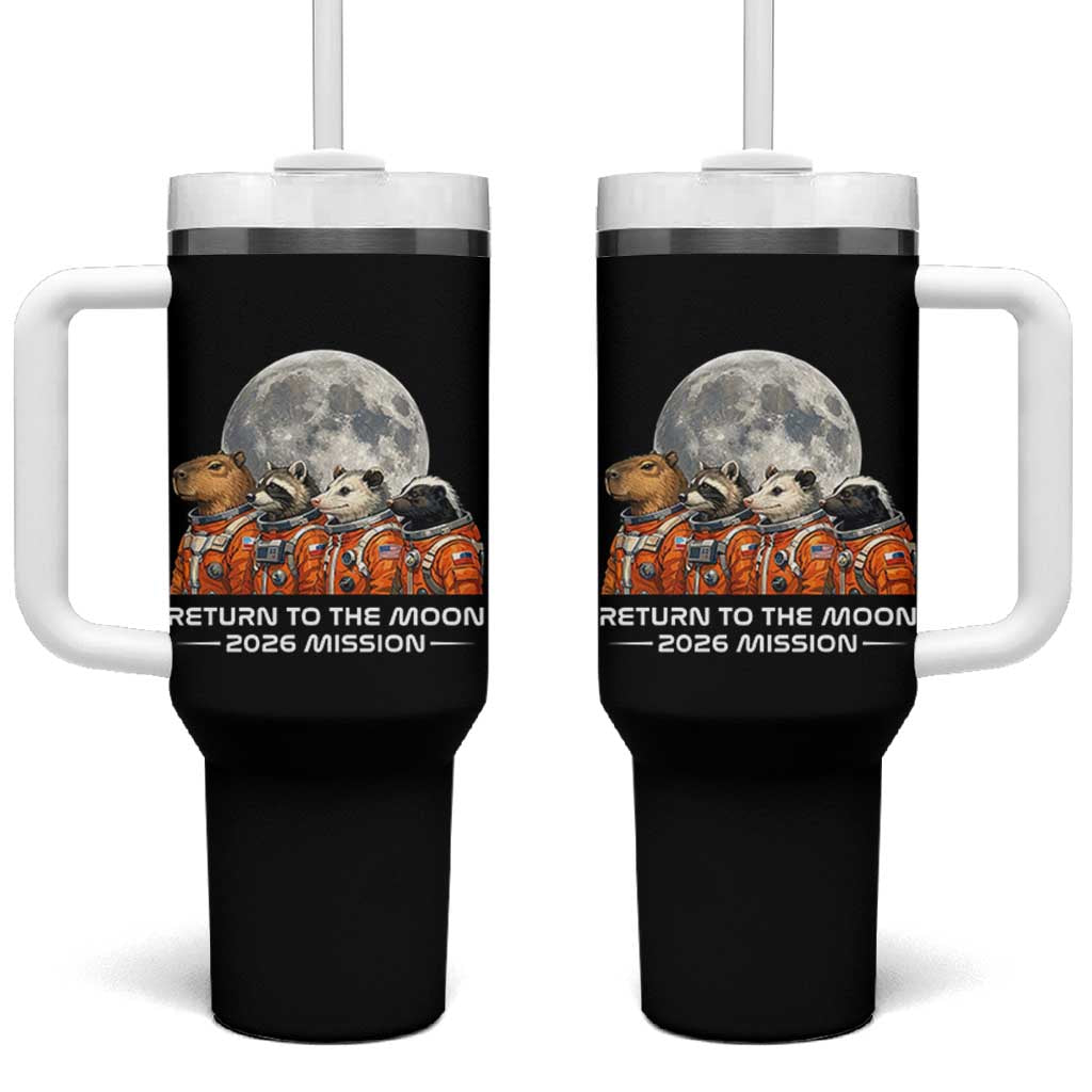2026 Mission Lunar Orbit Animal Crew Tumbler With Handle Funny Capybara Raccoon Opossum Skunk Astronauts