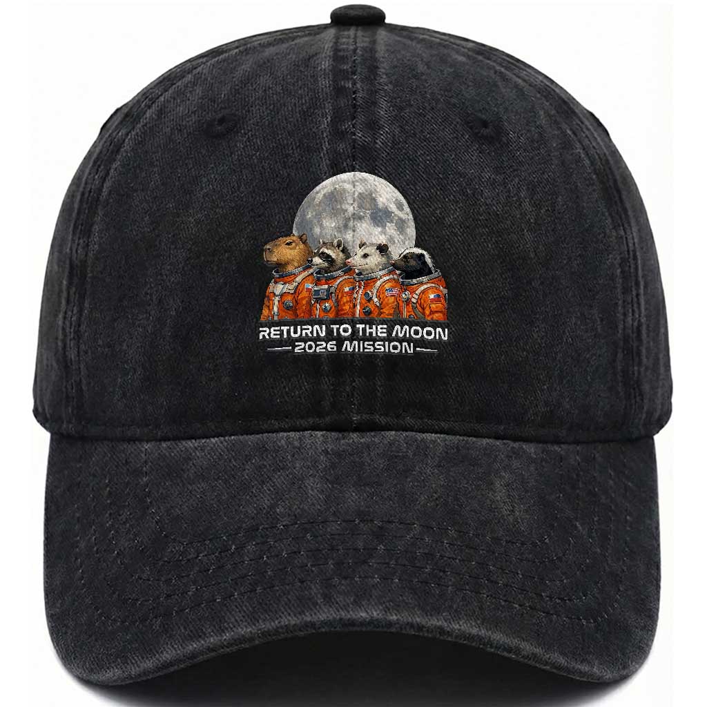 2026 Mission Lunar Orbit Animal Crew Washed Cotton Baseball Cap Funny Capybara Raccoon Opossum Skunk Astronauts