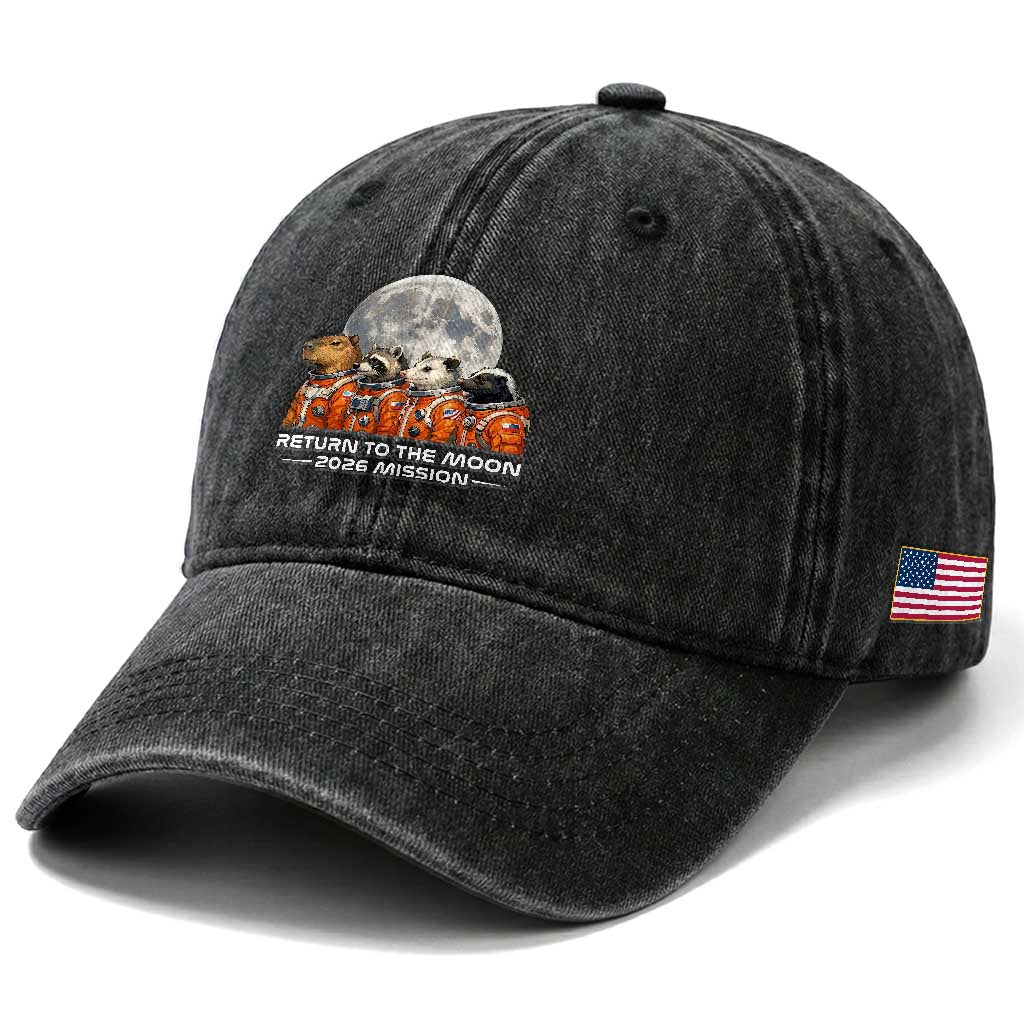 2026 Mission Lunar Orbit Animal Crew Washed Cotton Baseball Cap Funny Capybara Raccoon Opossum Skunk Astronauts