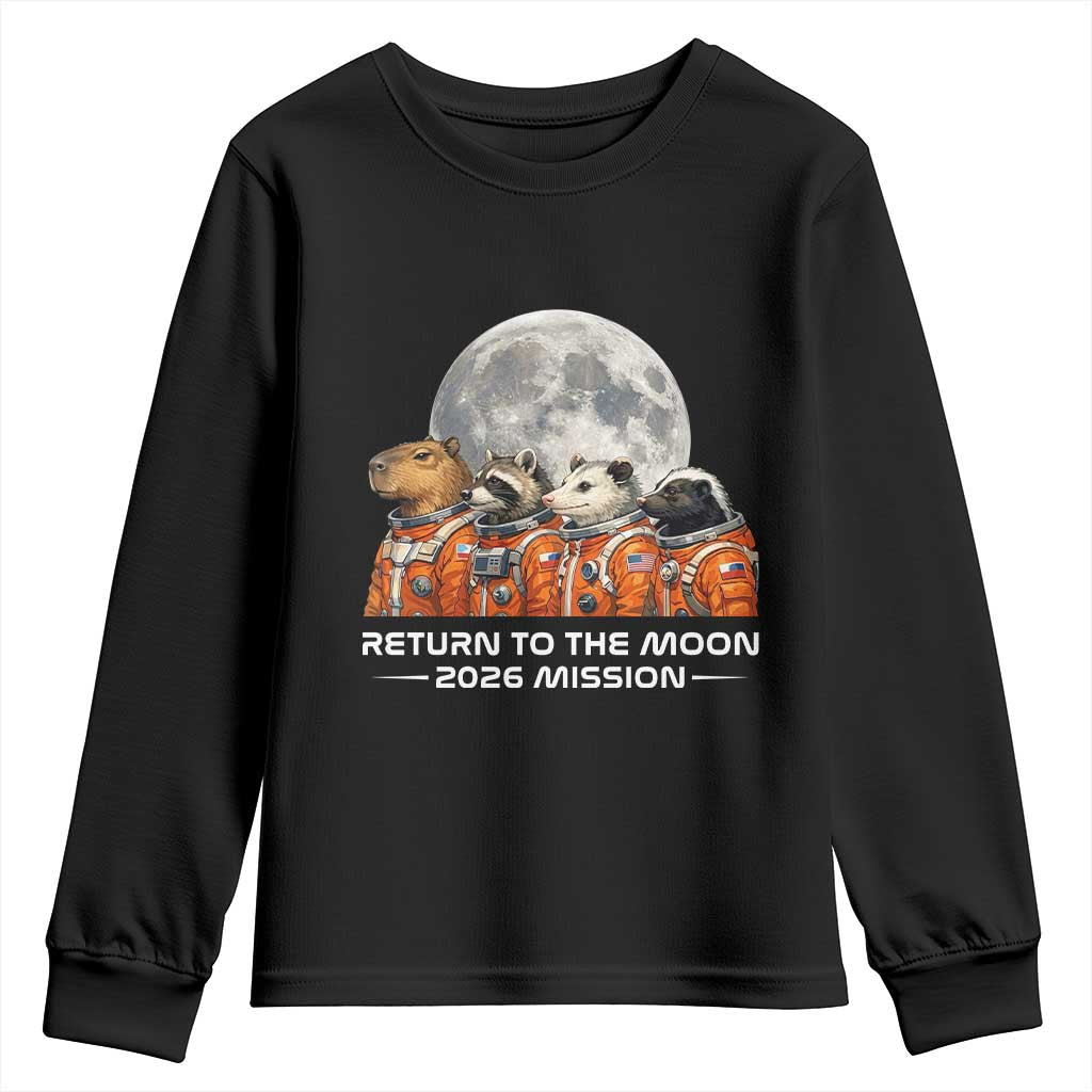 2026 Mission Lunar Orbit Animal Crew Youth Sweatshirt Funny Capybara Raccoon Opossum Skunk Astronauts