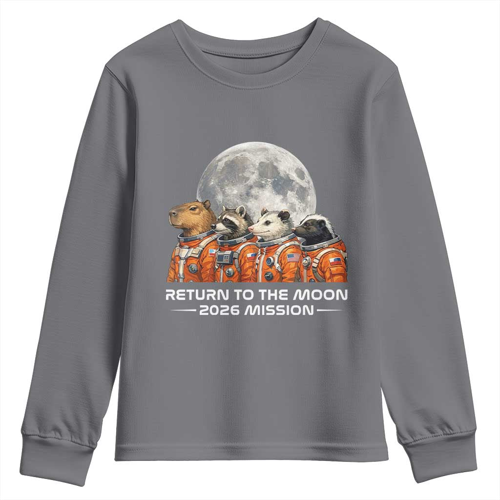 2026 Mission Lunar Orbit Animal Crew Youth Sweatshirt Funny Capybara Raccoon Opossum Skunk Astronauts