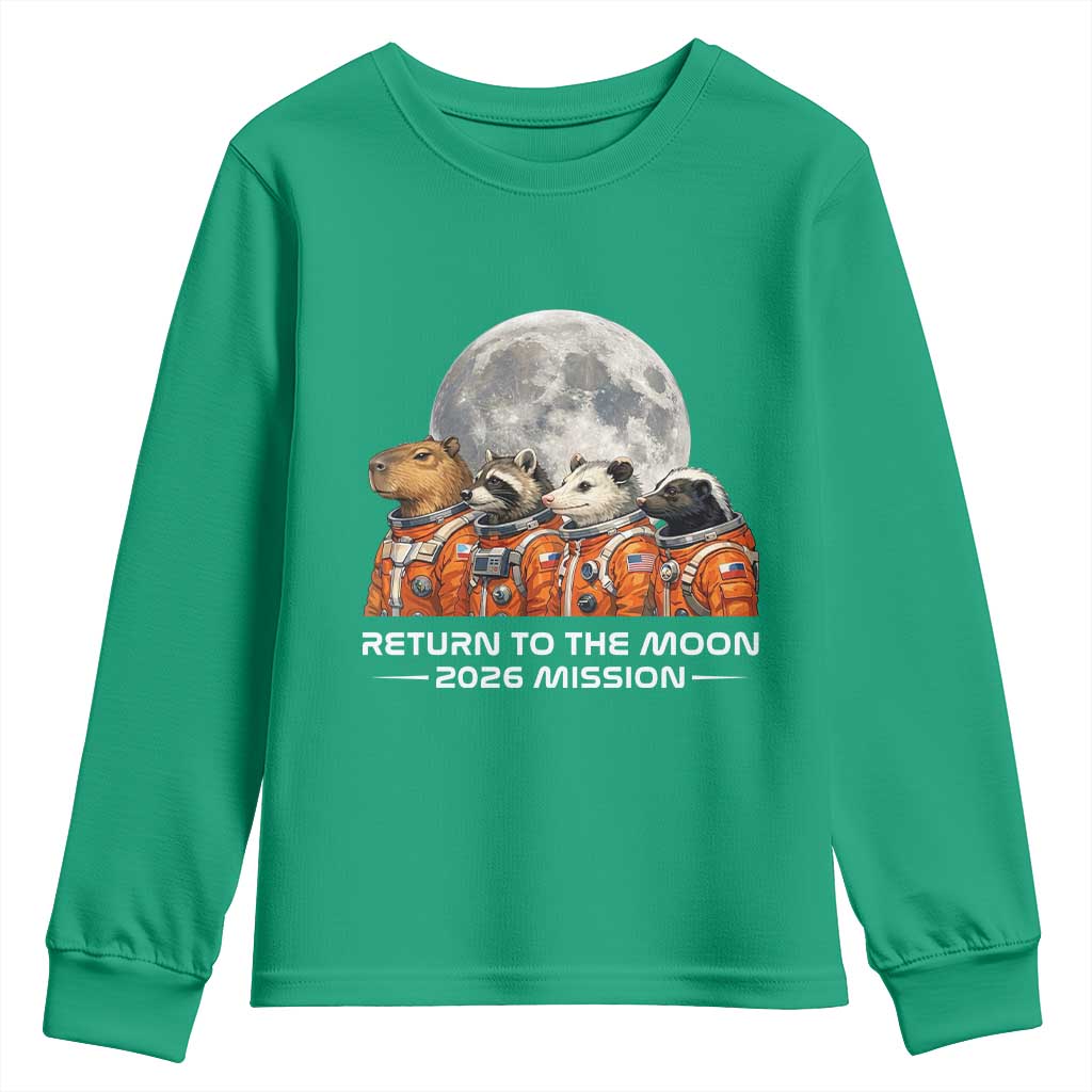 2026 Mission Lunar Orbit Animal Crew Youth Sweatshirt Funny Capybara Raccoon Opossum Skunk Astronauts