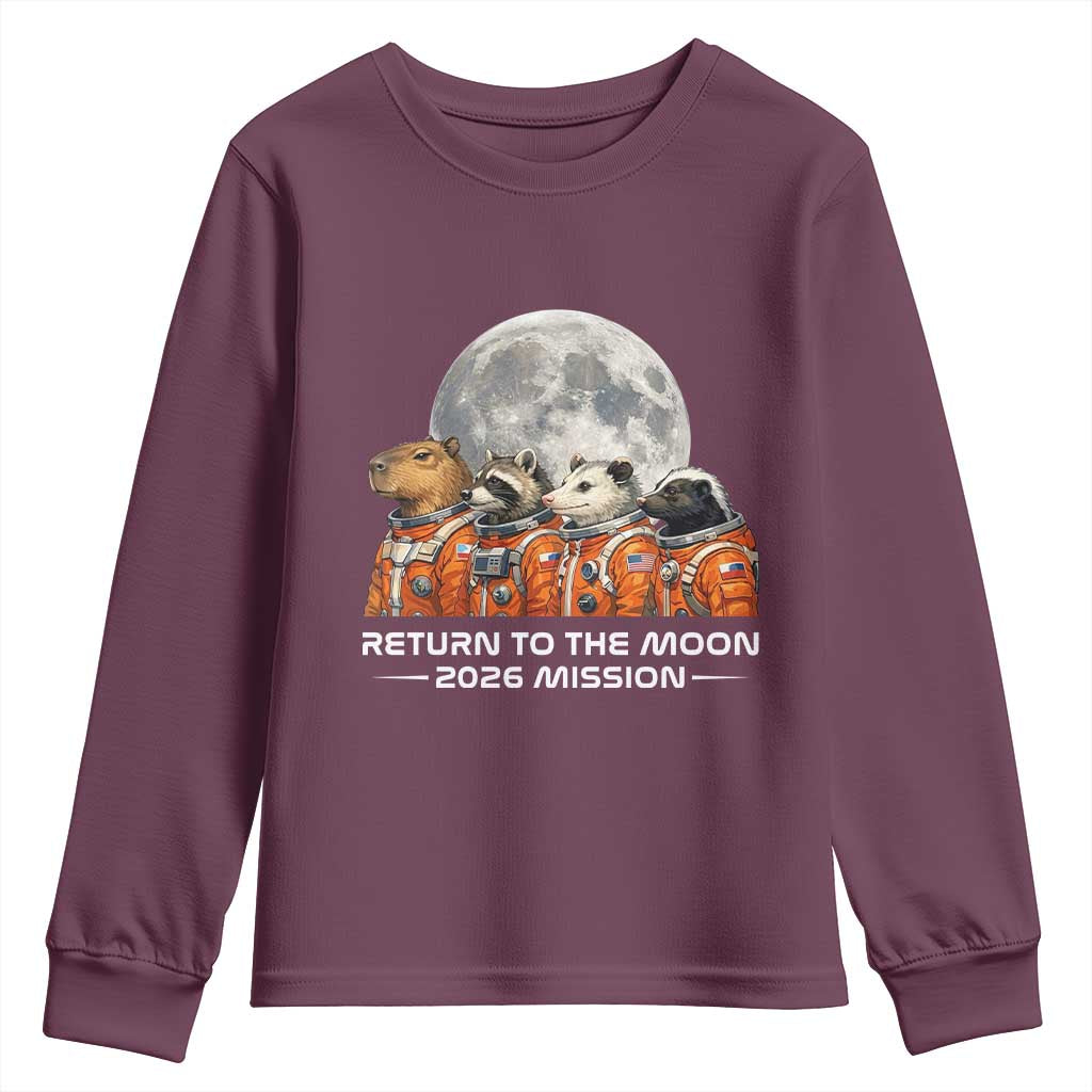 2026 Mission Lunar Orbit Animal Crew Youth Sweatshirt Funny Capybara Raccoon Opossum Skunk Astronauts