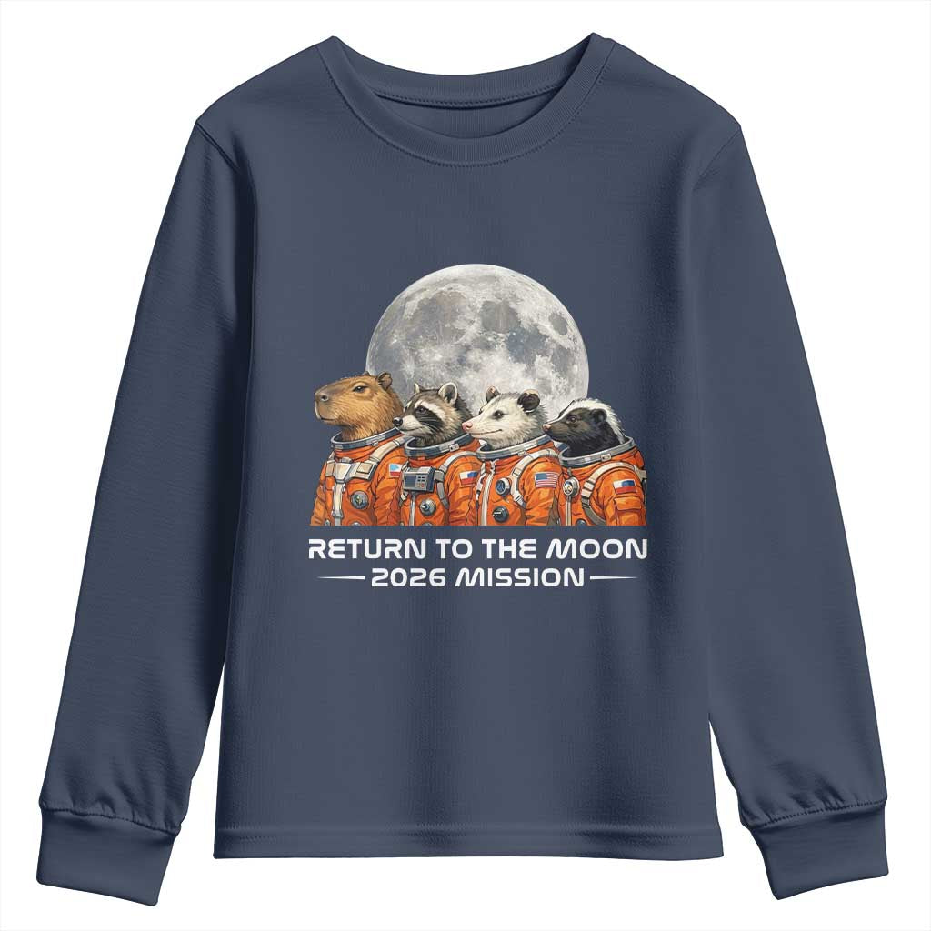 2026 Mission Lunar Orbit Animal Crew Youth Sweatshirt Funny Capybara Raccoon Opossum Skunk Astronauts