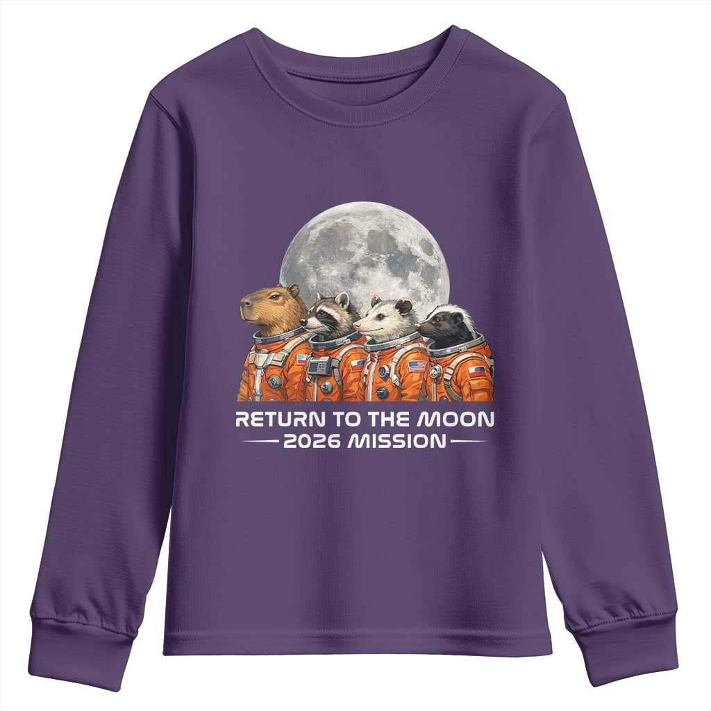 2026 Mission Lunar Orbit Animal Crew Youth Sweatshirt Funny Capybara Raccoon Opossum Skunk Astronauts