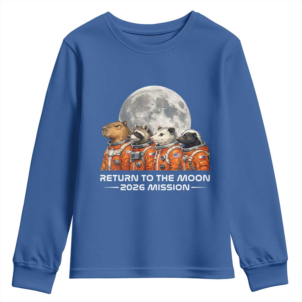 2026 Mission Lunar Orbit Animal Crew Youth Sweatshirt Funny Capybara Raccoon Opossum Skunk Astronauts
