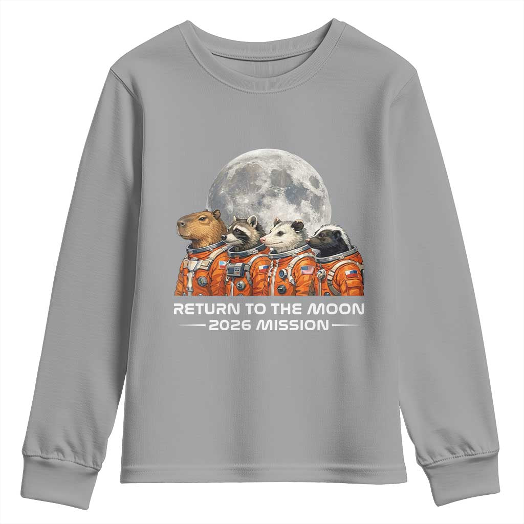 2026 Mission Lunar Orbit Animal Crew Youth Sweatshirt Funny Capybara Raccoon Opossum Skunk Astronauts