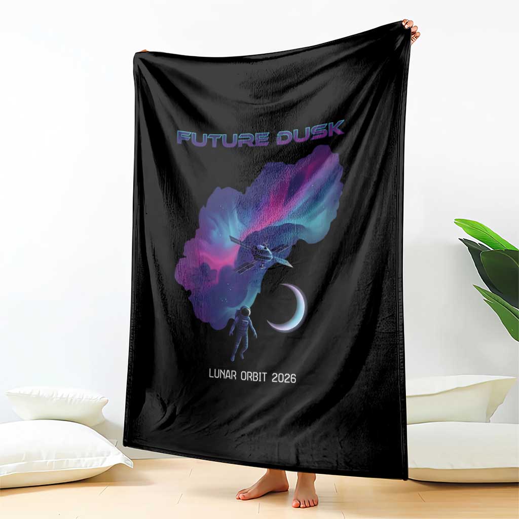 Future Dusk Lunar Orbit 2026 Throw Blanket Cosmic Nebula Astronaut n Satellite Space Exploration