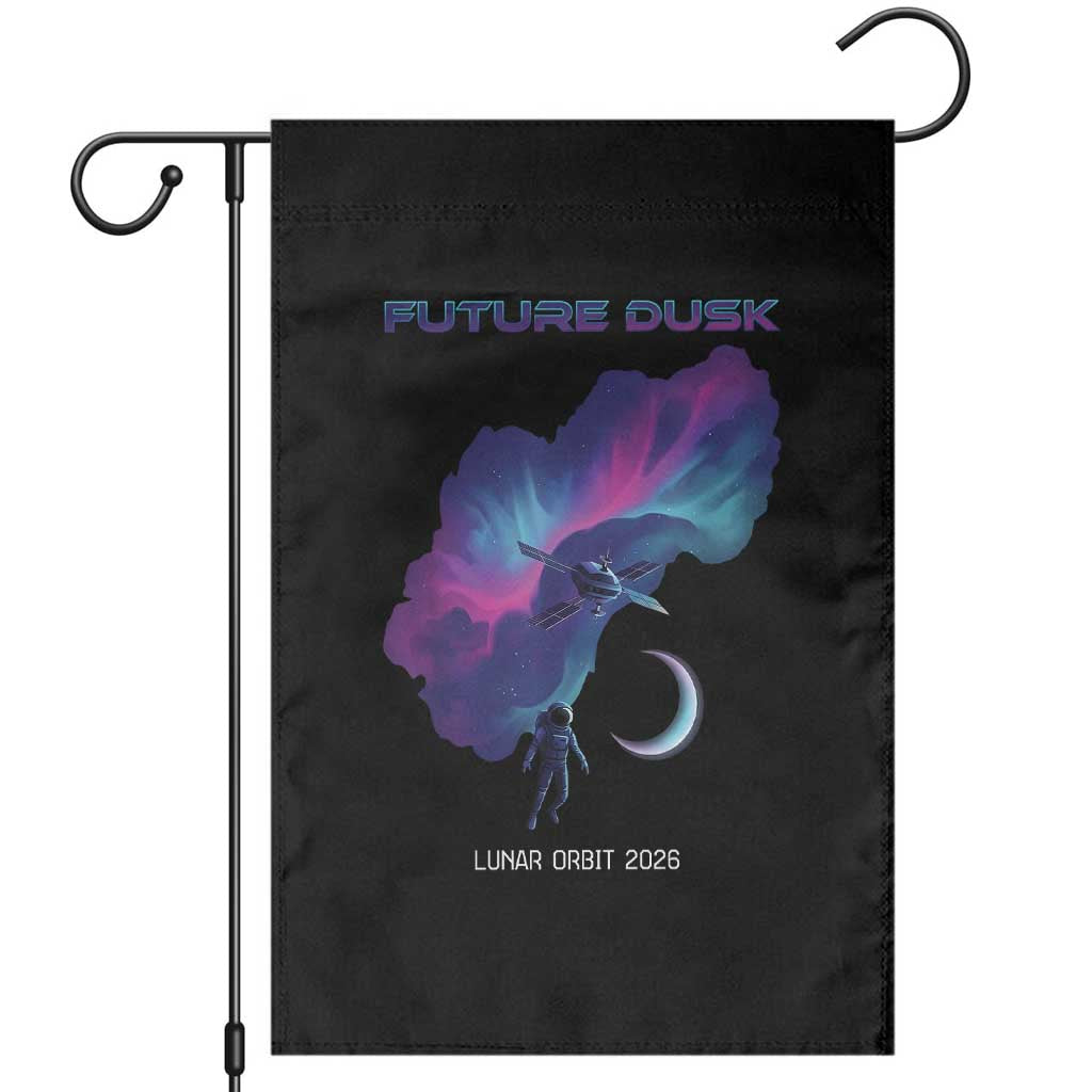 Future Dusk Lunar Orbit 2026 Garden Flag Cosmic Nebula Astronaut n Satellite Space Exploration