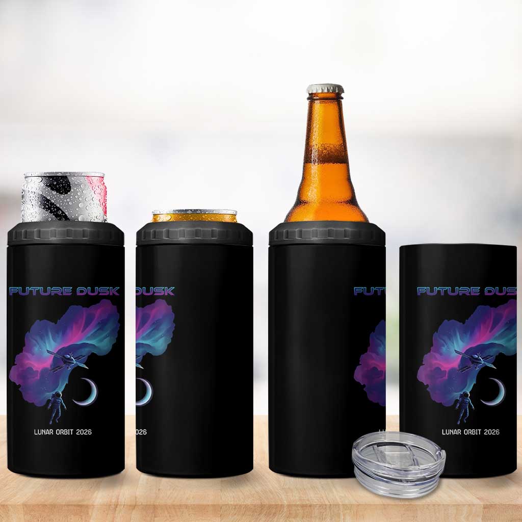 Future Dusk Lunar Orbit 2026 4 in 1 Can Cooler Tumbler Cosmic Nebula Astronaut n Satellite Space Exploration