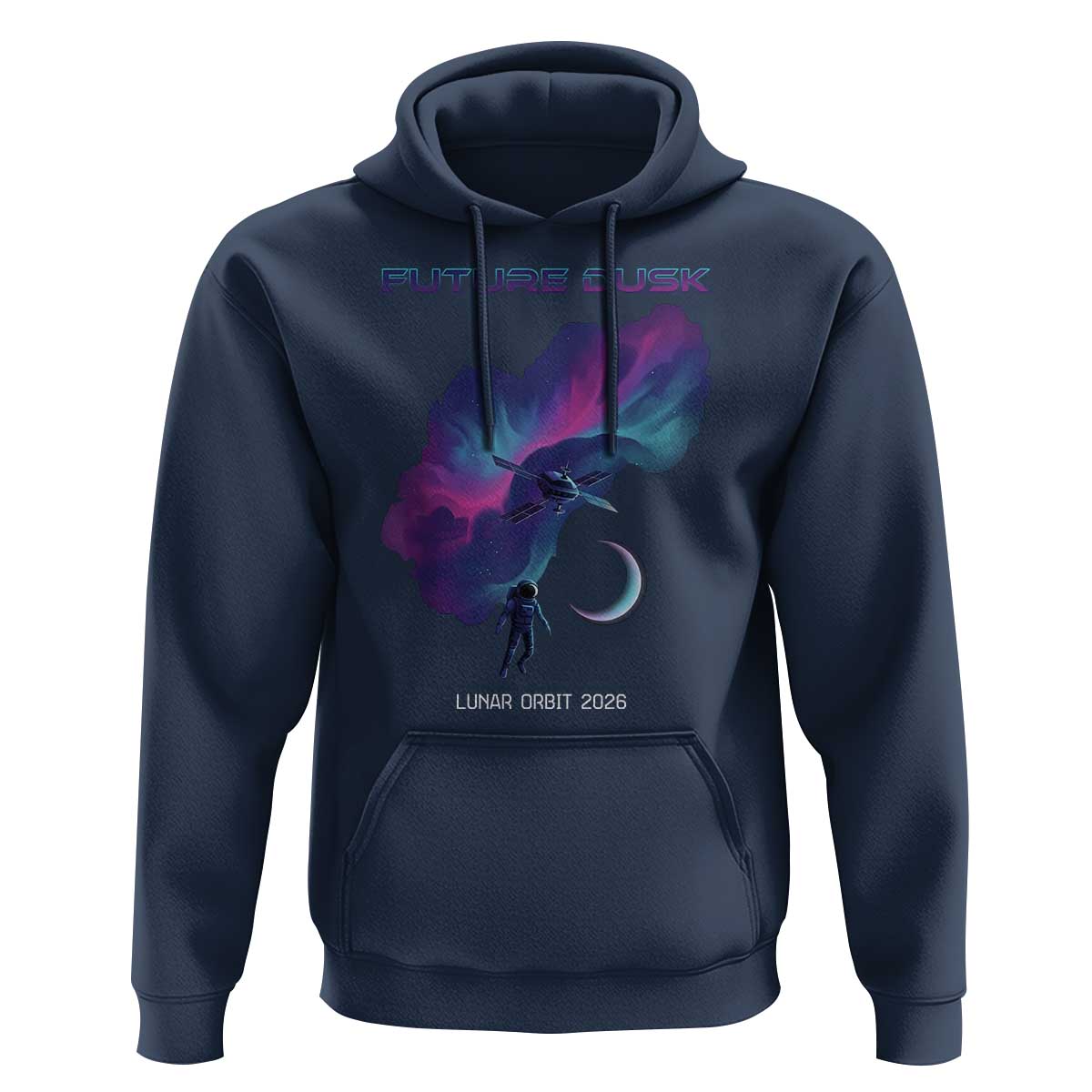 Future Dusk Lunar Orbit 2026 Hoodie Cosmic Nebula Astronaut n Satellite Space Exploration