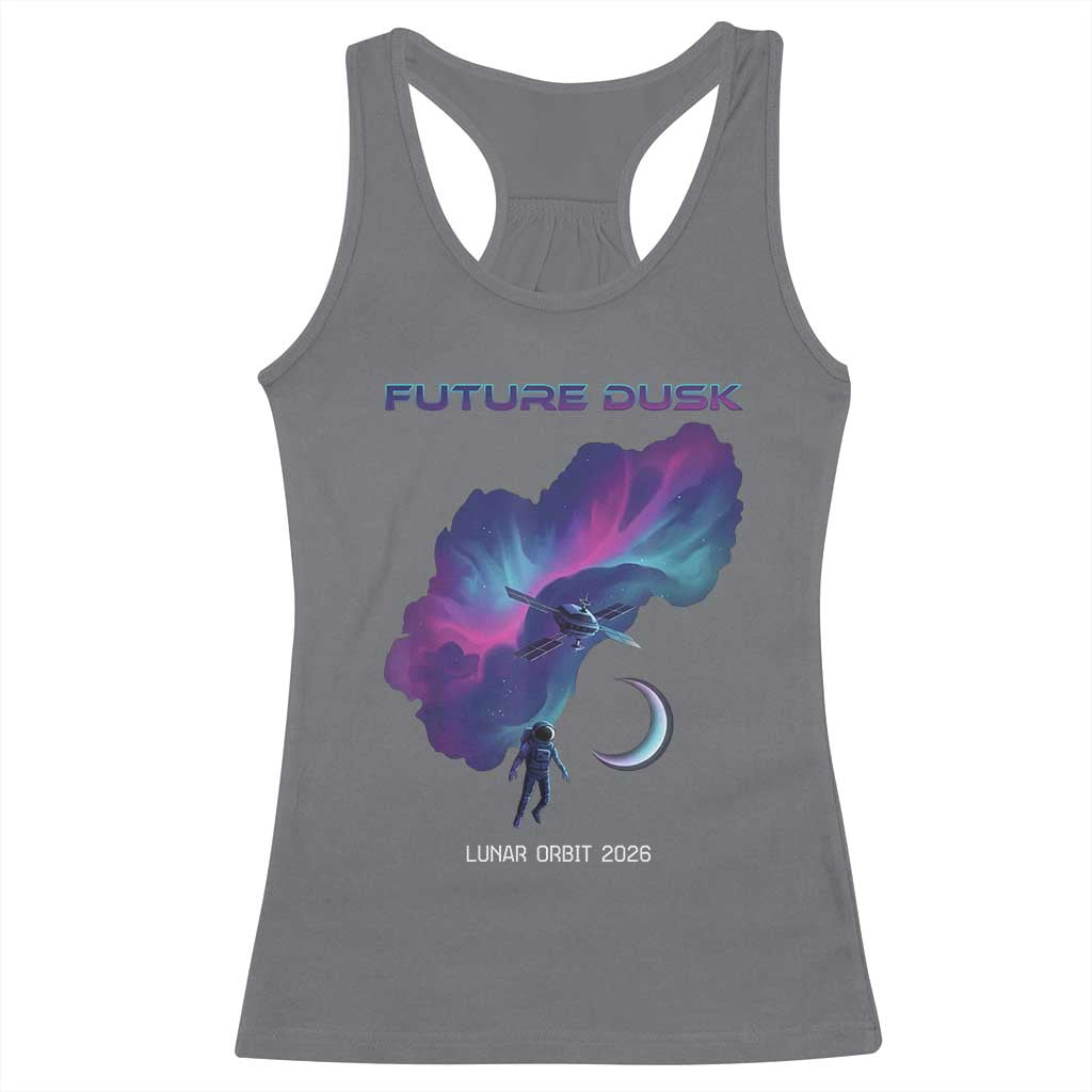 Future Dusk Lunar Orbit 2026 Racerback Tank Top Cosmic Nebula Astronaut n Satellite Space Exploration