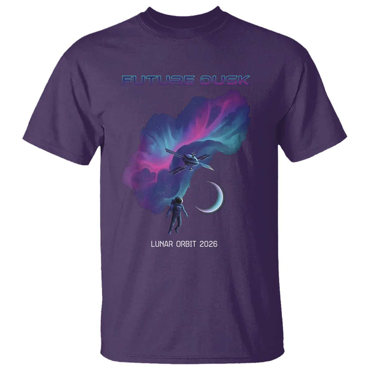 Future Dusk Lunar Orbit 2026 T Shirt Cosmic Nebula Astronaut n Satellite Space Exploration