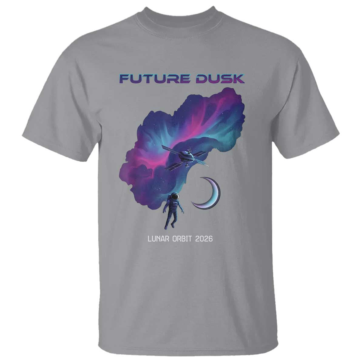 Future Dusk Lunar Orbit 2026 T Shirt Cosmic Nebula Astronaut n Satellite Space Exploration