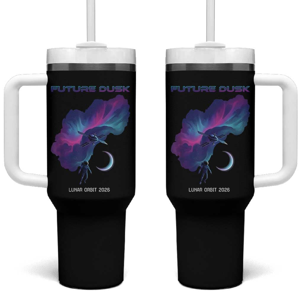 Future Dusk Lunar Orbit 2026 Tumbler With Handle Cosmic Nebula Astronaut n Satellite Space Exploration