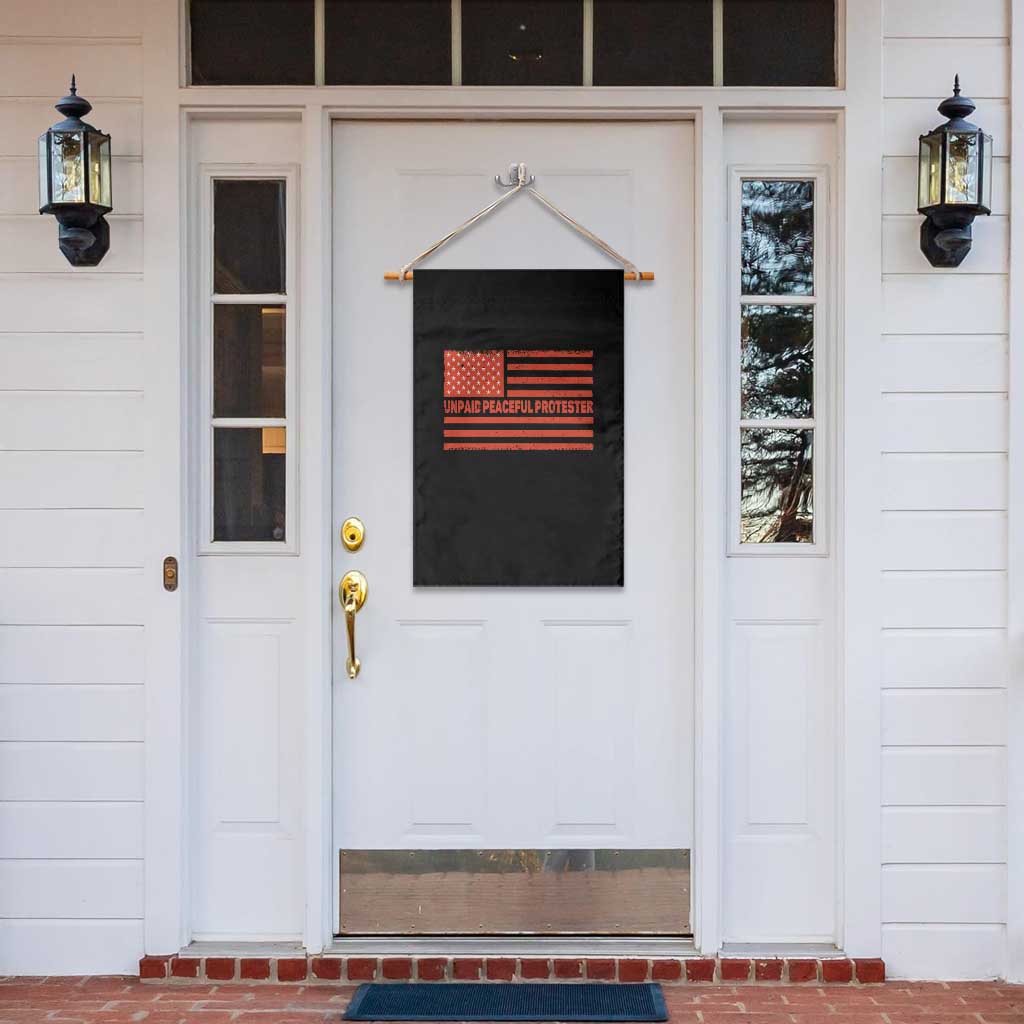 Unpaid Peaceful Protester Orange Distressed American Flag Garden Flag Satirical Political Graphic