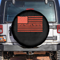 Unpaid Peaceful Protester Orange Distressed American Flag Spare Tire Cover Satirical Political Graphic