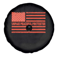 Unpaid Peaceful Protester Orange Distressed American Flag Spare Tire Cover Satirical Political Graphic