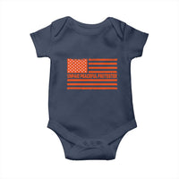 Unpaid Peaceful Protester Orange Distressed American Flag Baby Onesie Satirical Political Graphic