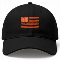 Unpaid Peaceful Protester Orange Distressed American Flag Baseball Cap Satirical Political Graphic