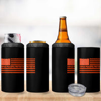 Unpaid Peaceful Protester Orange Distressed American Flag 4 in 1 Can Cooler Tumbler Satirical Political Graphic