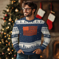 Unpaid Peaceful Protester Orange Distressed American Flag Ugly Christmas Sweater Satirical Political Graphic