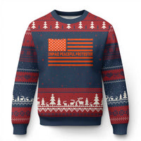 Unpaid Peaceful Protester Orange Distressed American Flag Ugly Christmas Sweater Satirical Political Graphic
