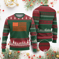 Unpaid Peaceful Protester Orange Distressed American Flag Ugly Christmas Sweater Satirical Political Graphic