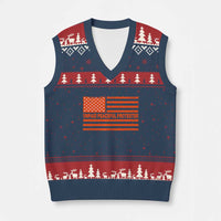 Unpaid Peaceful Protester Orange Distressed American Flag V-Neck Knit Sweater Vest Satirical Political Graphic
