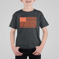 Unpaid Peaceful Protester Orange Distressed American Flag T Shirt For Kid Satirical Political Graphic