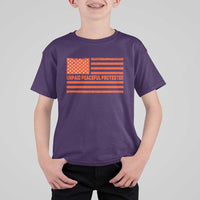 Unpaid Peaceful Protester Orange Distressed American Flag T Shirt For Kid Satirical Political Graphic