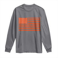 Unpaid Peaceful Protester Orange Distressed American Flag Long Sleeve Shirt Satirical Political Graphic