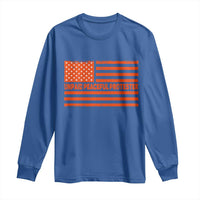 Unpaid Peaceful Protester Orange Distressed American Flag Long Sleeve Shirt Satirical Political Graphic