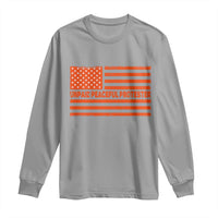 Unpaid Peaceful Protester Orange Distressed American Flag Long Sleeve Shirt Satirical Political Graphic