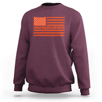 Unpaid Peaceful Protester Orange Distressed American Flag Sweatshirt Satirical Political Graphic