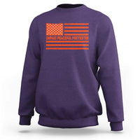 Unpaid Peaceful Protester Orange Distressed American Flag Sweatshirt Satirical Political Graphic