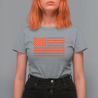 Unpaid Peaceful Protester Orange Distressed American Flag T Shirt For Women Satirical Political Graphic
